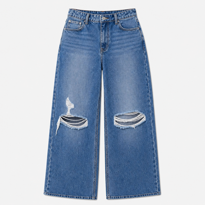 Women's High Rise Ripped Wide Leg Jeans