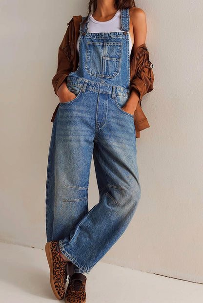 Women's Wide-Leg Denim Overall Vintage Barrel Jumpsuit