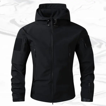 Men's Fitted Woven Hooded Jacket – Water-Resistant Outdoor Coat with Multi Zipper Pockets