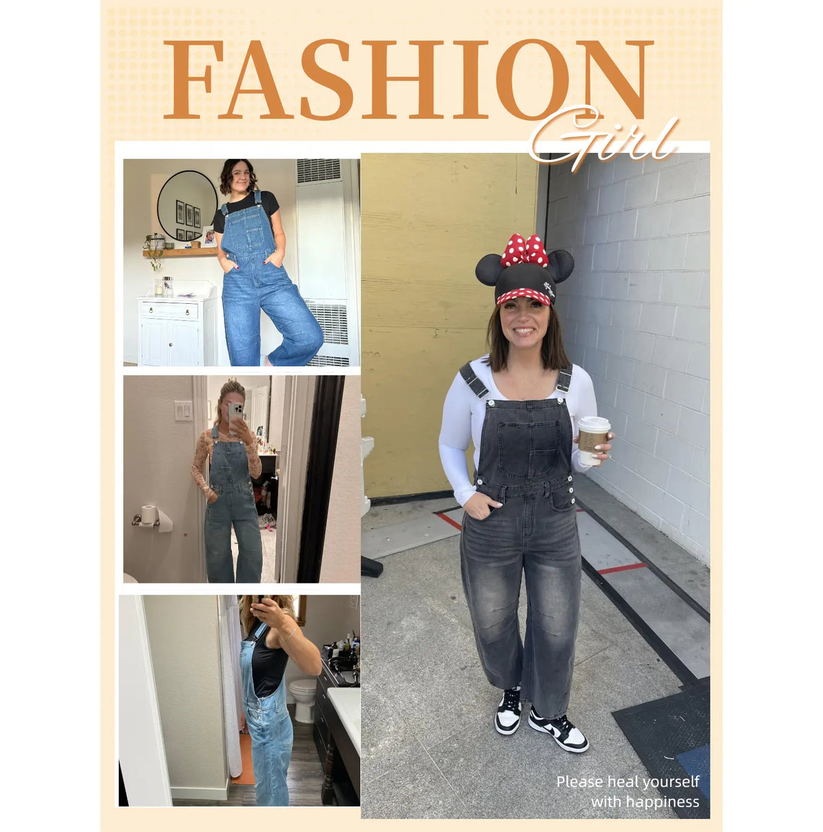 Women's Wide-Leg Denim Overall Vintage Barrel Jumpsuit