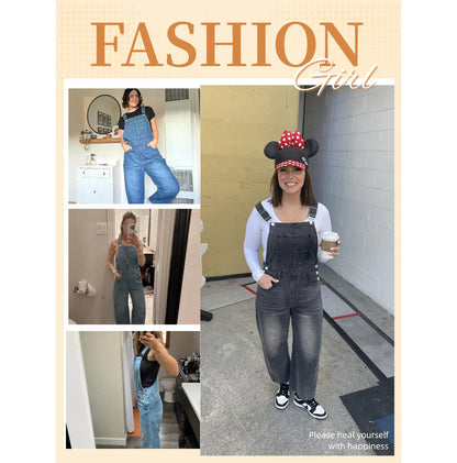 Women's Wide-Leg Denim Overall Vintage Barrel Jumpsuit