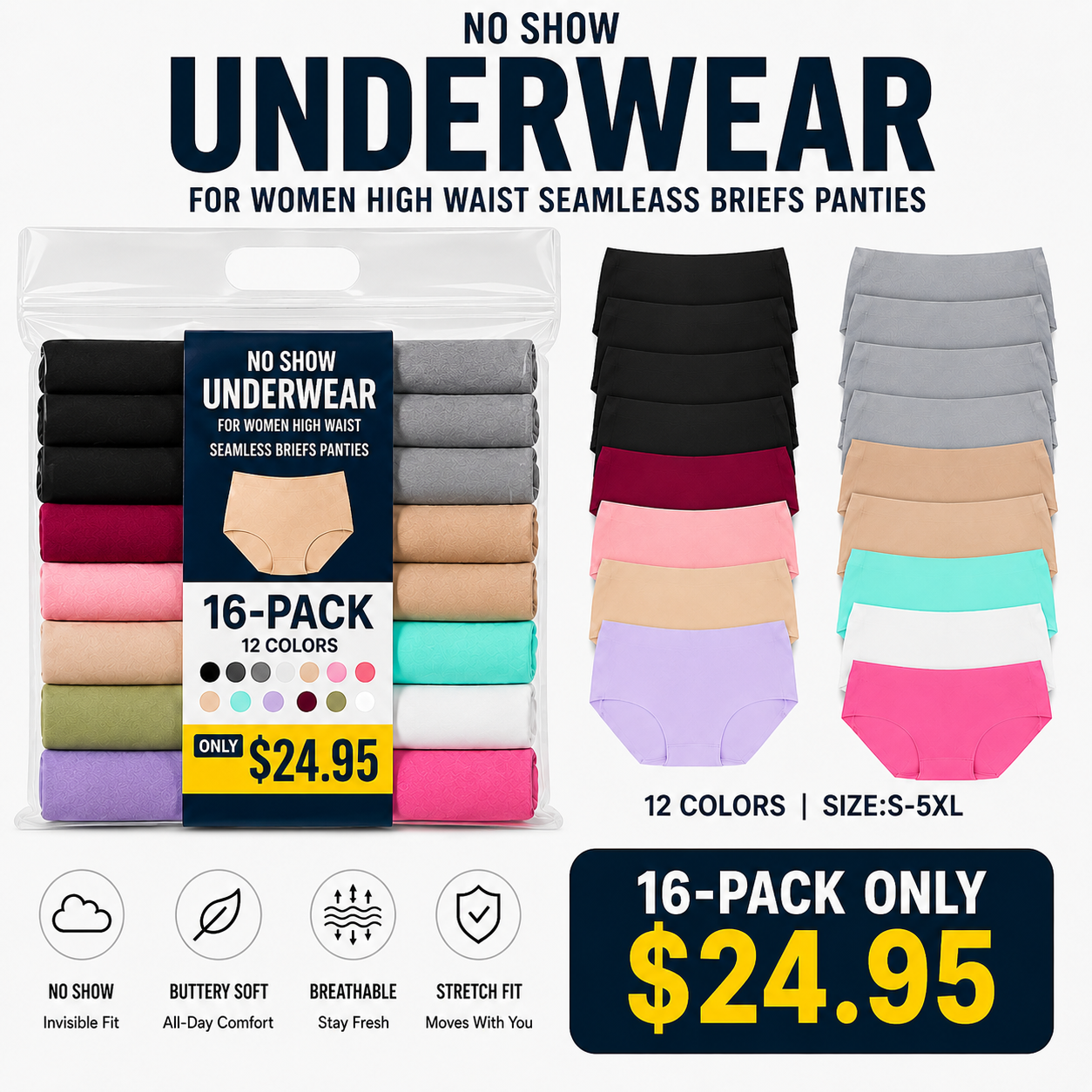 ❤️No Show Underwear for Women High Waist Seamleass Briefs Panties