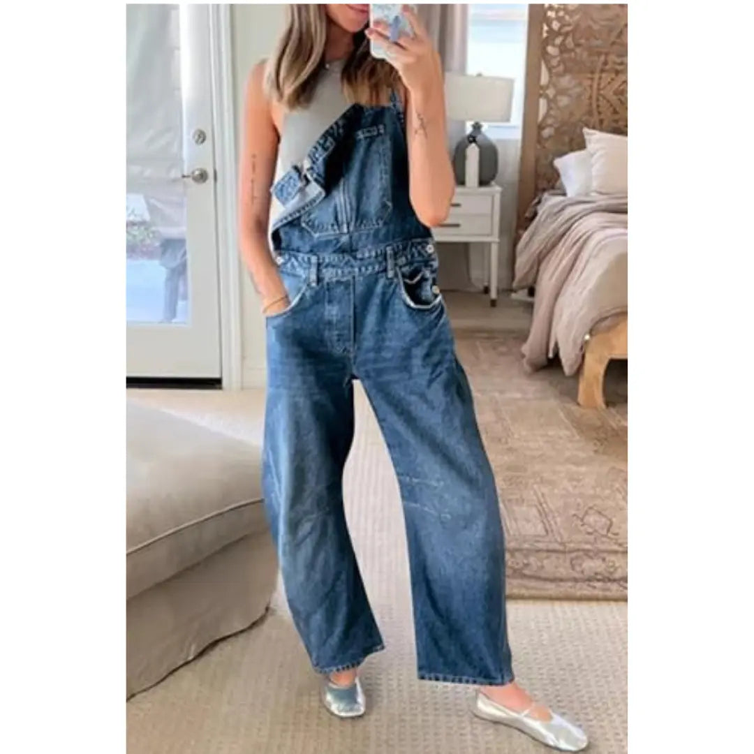 Women's Wide-Leg Denim Overall Vintage Barrel Jumpsuit