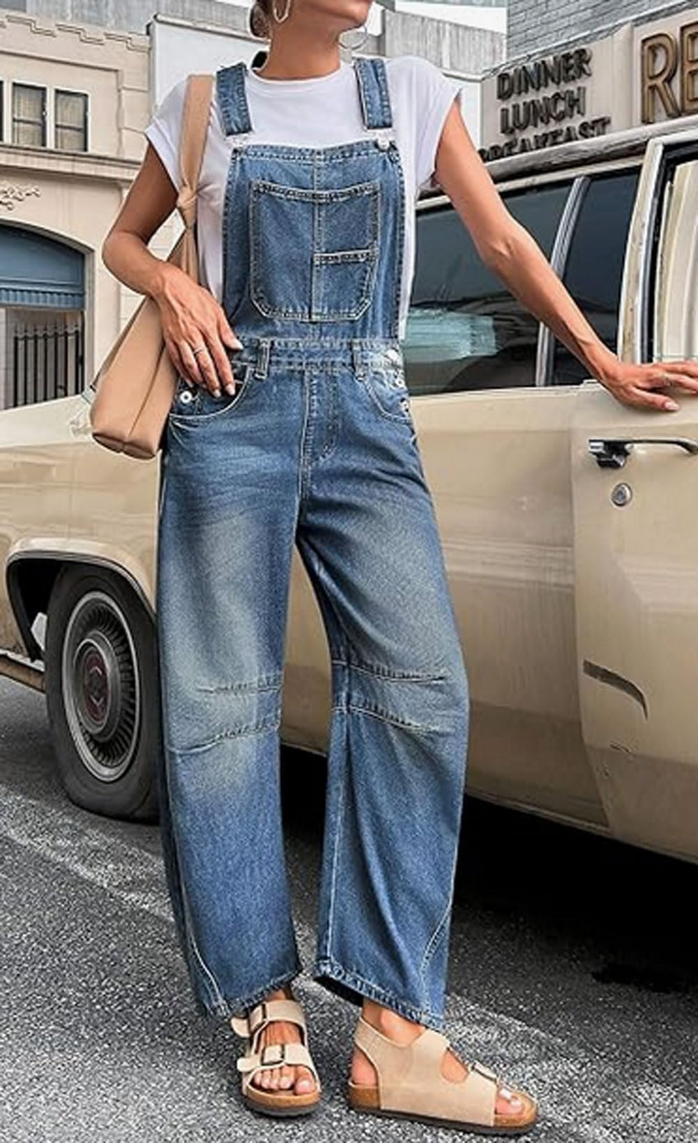 Women's Wide-Leg Denim Overall Vintage Barrel Jumpsuit