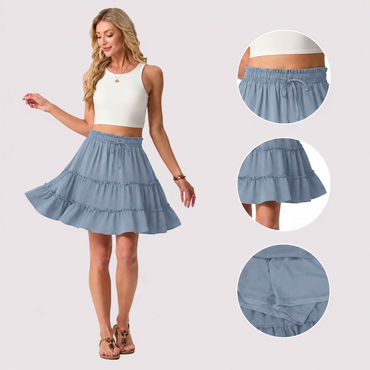 【LAST DAY SALE】Women's High-Waisted Boho Tiered Skort with Pockets