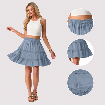 【LAST DAY SALE】Women's High-Waisted Boho Tiered Skort with Pockets