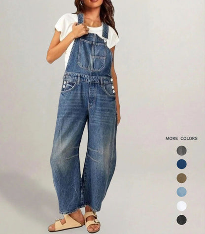 Women's Wide-Leg Denim Overall Vintage Barrel Jumpsuit