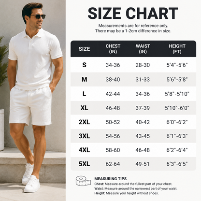 Men's Textured Polo Set Summer Casual Outfit