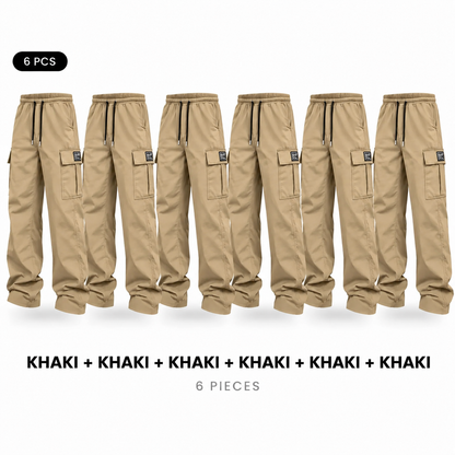 Men's cargo pants, solid-color casual loose-fit cargo trousers.
