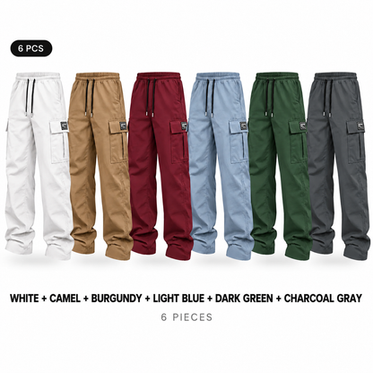 Men's cargo pants, solid-color casual loose-fit cargo trousers.